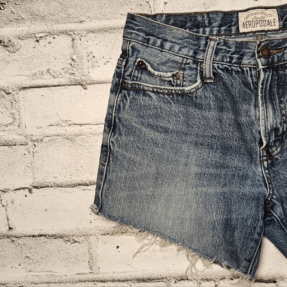 Aeropostale Denim Cutoff Shorts Size 10 High Rise Distressed Blue Jean - Picture 3 of 6